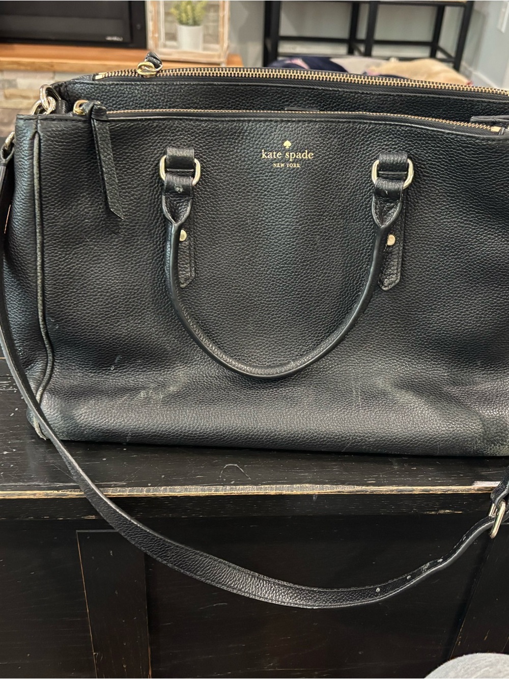 kate spade Black Pebbled Leather Tote with Gold Hardware